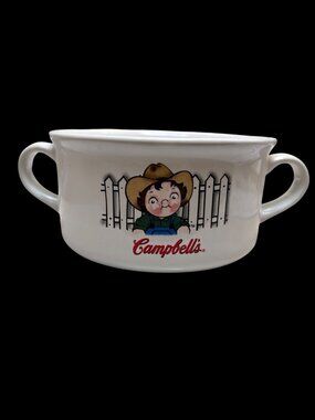 Campbell's Vintage Soup Mug With Handles Farmer Design Ceramic Collectible Kitch
